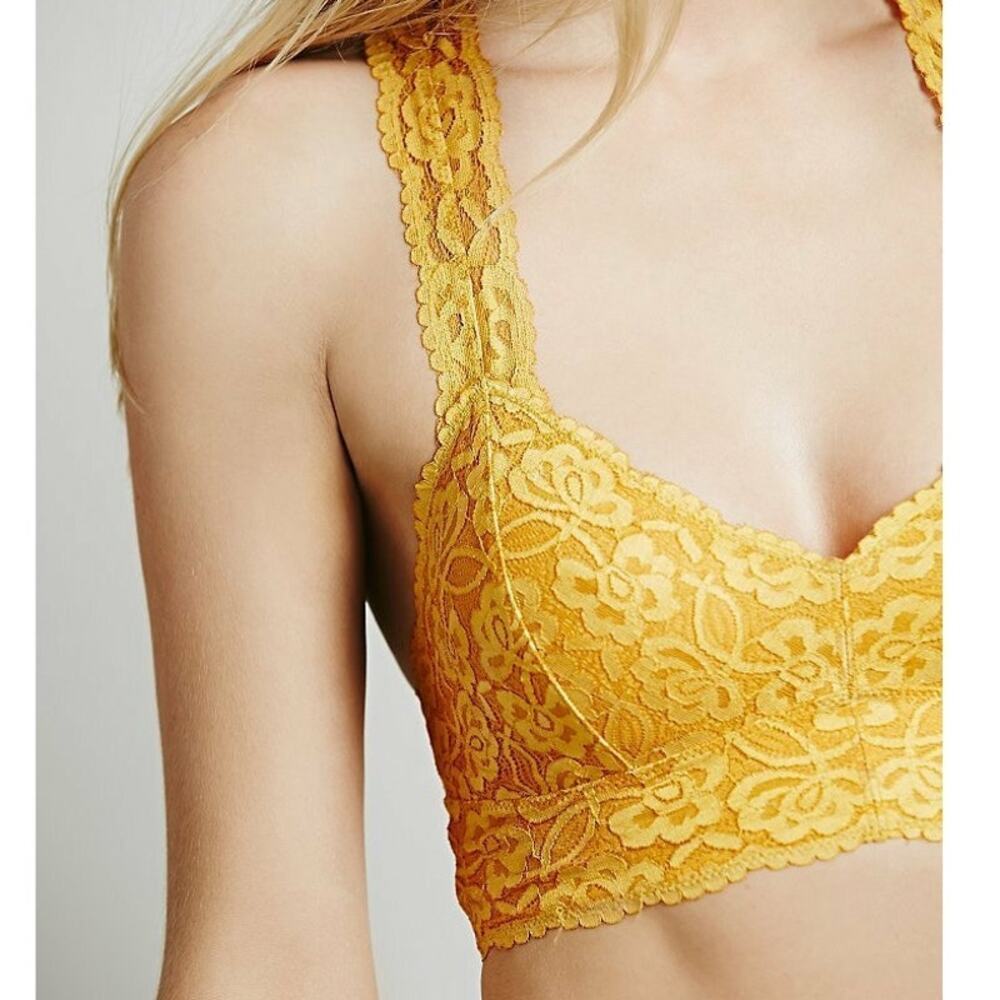 Free People Goldenrod Floral Lace Gallon Open Back Halter Bralette XS